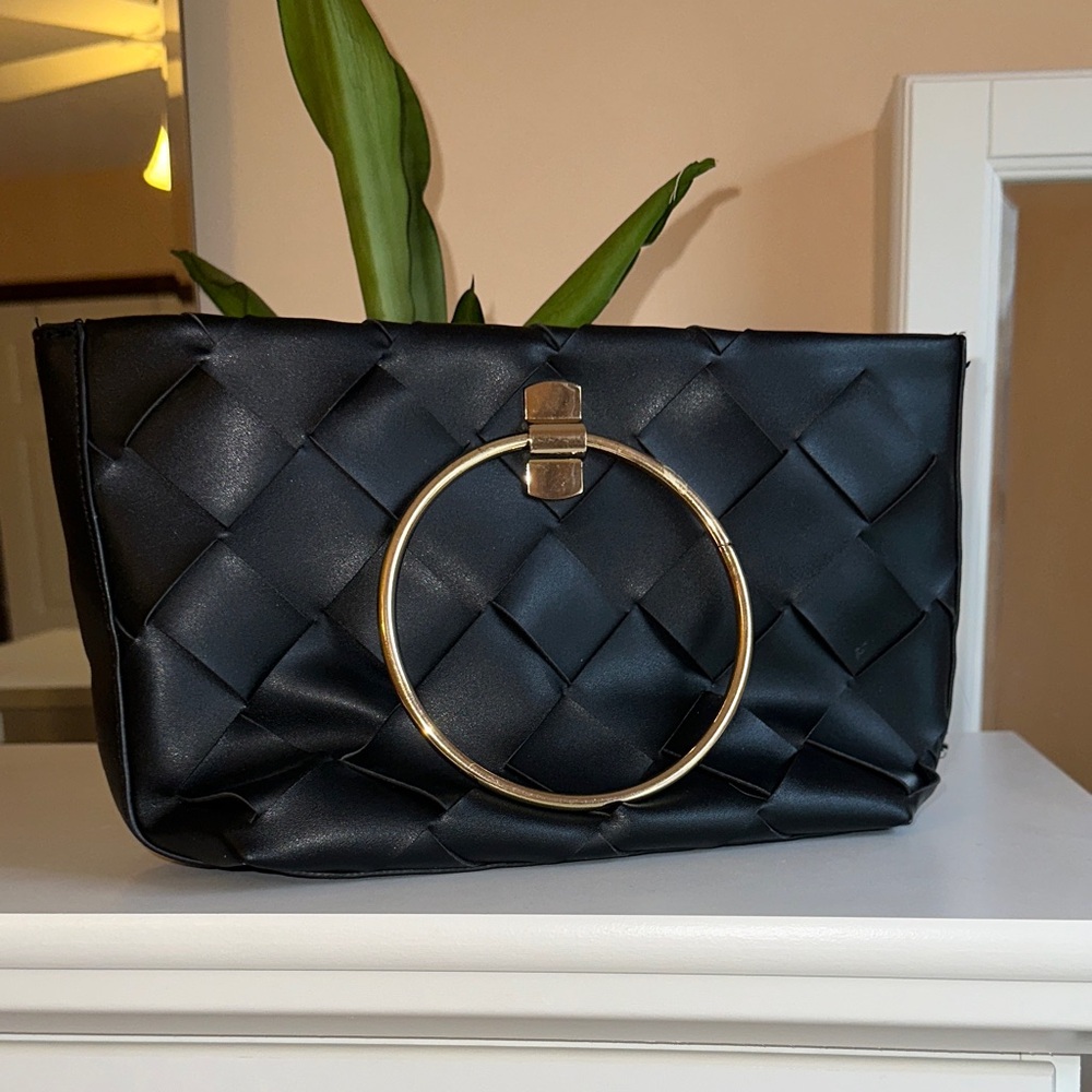 Mango Black Clutch with Gold Accent